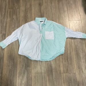 French Connection Women's Striped Shirt - Blue and Green, Size Medium